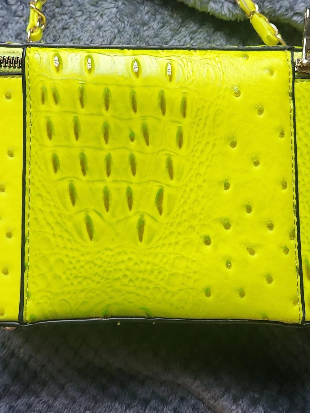Ostrich Croc Queen Bee Stripe Boxy Crossbody Bag Satchel Neon Green Y2K